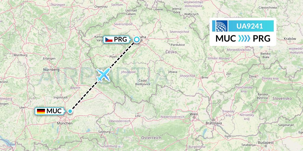 UA9241 United Airlines Flight Map: Munich to Prague