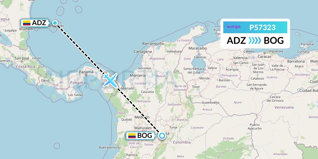 P57323 Copa Airlines Colombia Flight Map: San Andres Island to Bogota