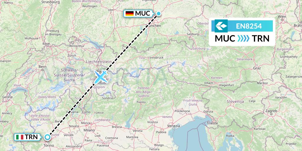 EN8254 Air Dolomiti Flight Map: Munich to Turin