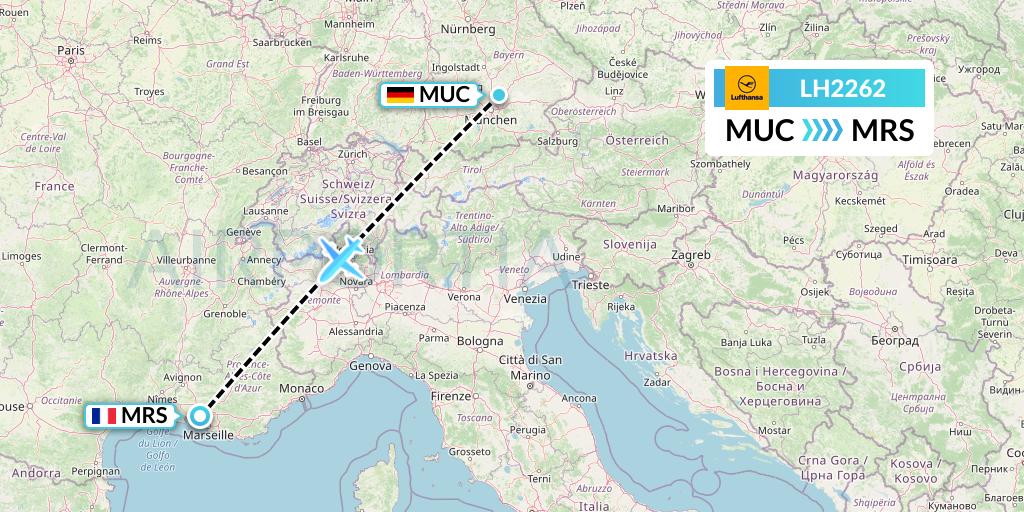 LH2262 Lufthansa Flight Map: Munich to Marseille