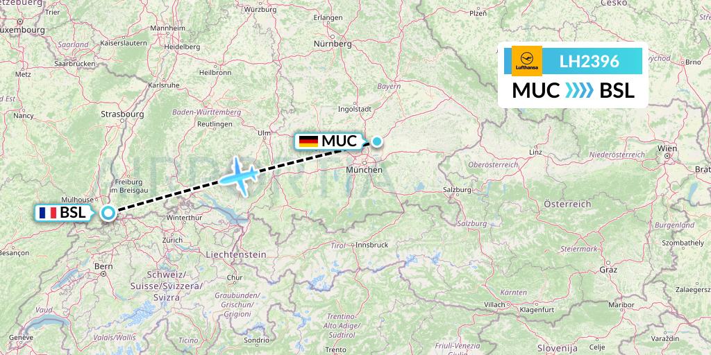 LH2396 Lufthansa Flight Map: Munich to Basel