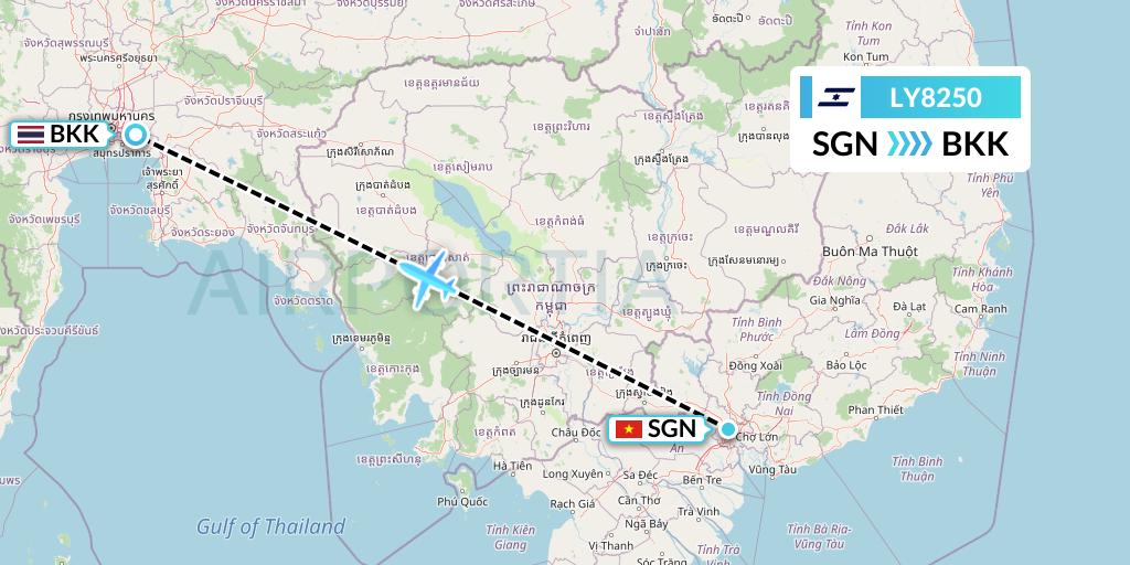 LY8250 El Al Flight Map: Ho Chi Minh City to Bangkok