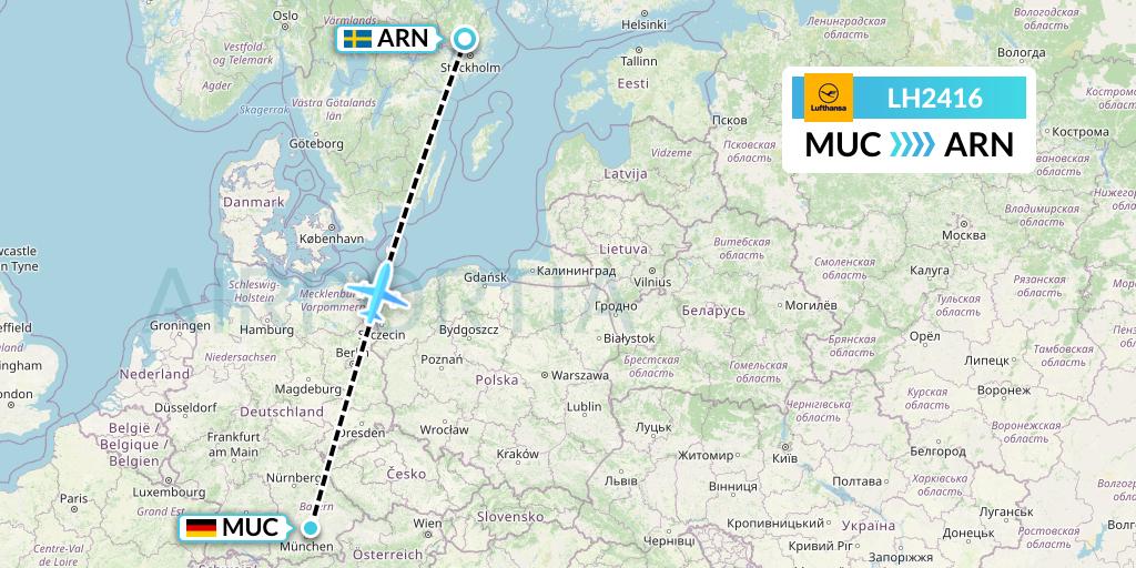 LH2416 Lufthansa Flight Map: Munich to Stockholm