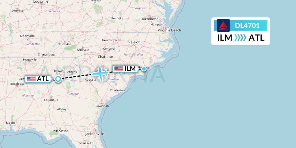 DL4701 Delta Air Lines Flight Map: Wilmington to Atlanta