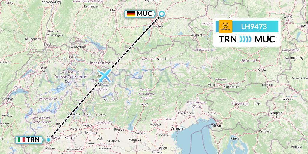 LH9473 Lufthansa Flight Map: Turin to Munich