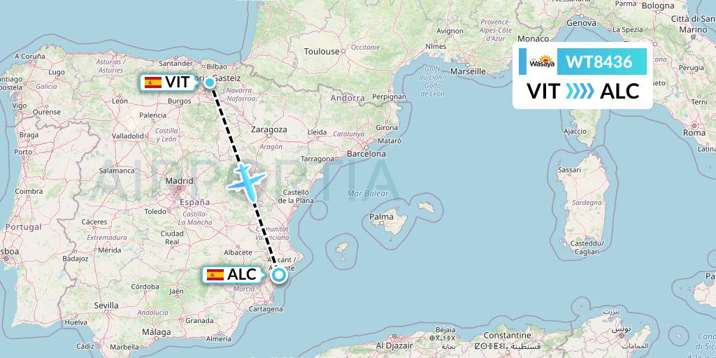 WT8436 Swiftair Flight Map: Vitoria to Alicante