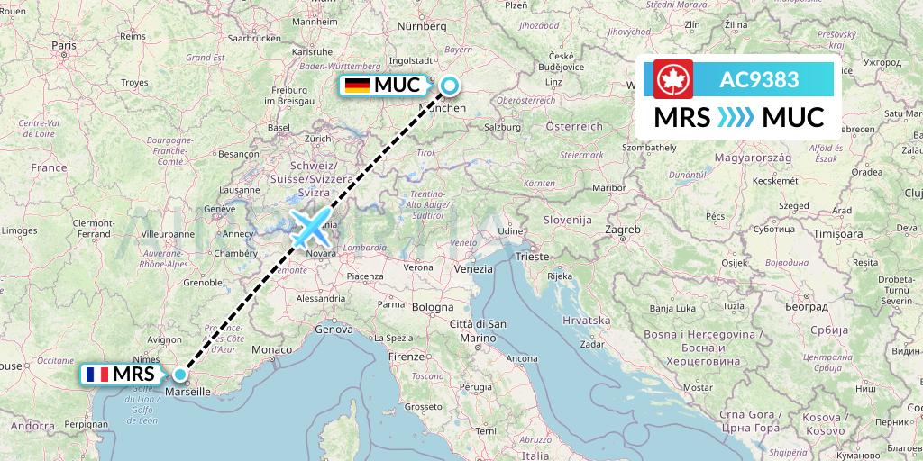 AC9383 Air Canada Flight Map: Marseille to Munich