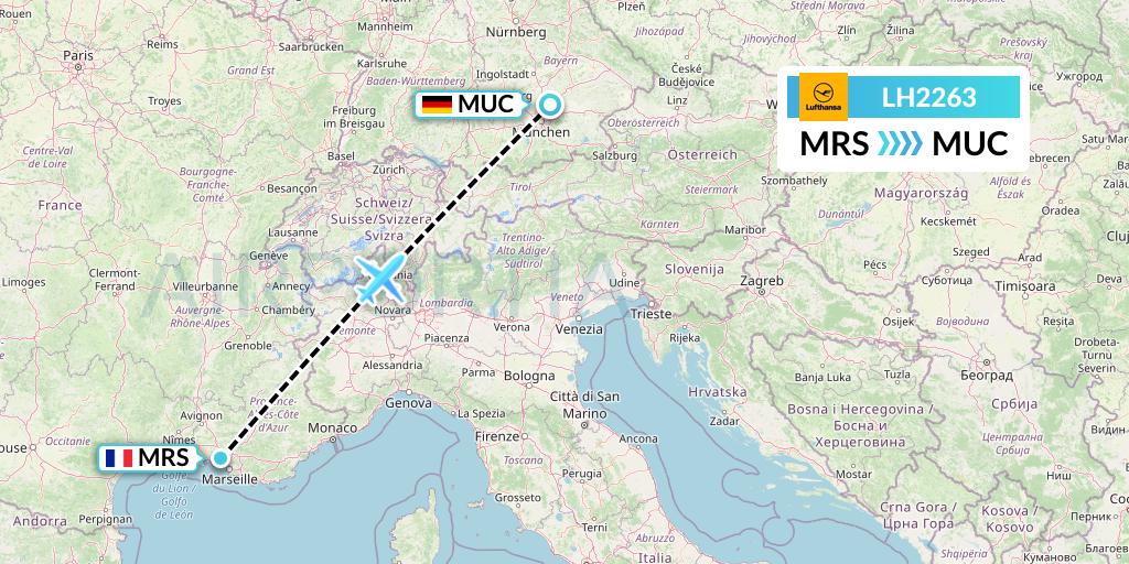 LH2263 Lufthansa Flight Map: Marseille to Munich
