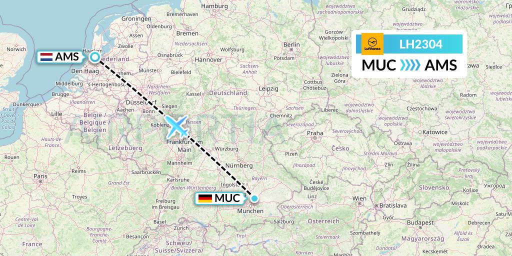 LH2304 Lufthansa Flight Map: Munich to Amsterdam