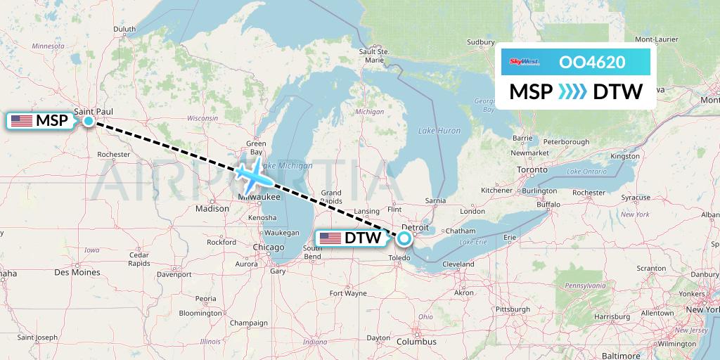 OO4620 SkyWest Airlines Flight Map: Minneapolis to Detroit