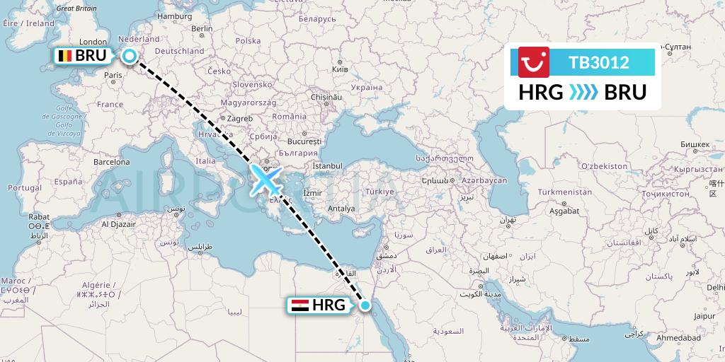 TB3012 TUI fly Belgium Flight Map: Hurghada to Brussels