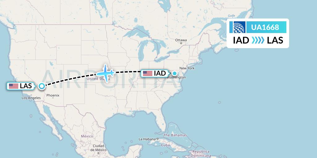UA1668 United Airlines Flight Map: Washington to Las Vegas