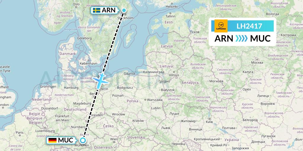 LH2417 Lufthansa Flight Map: Stockholm to Munich