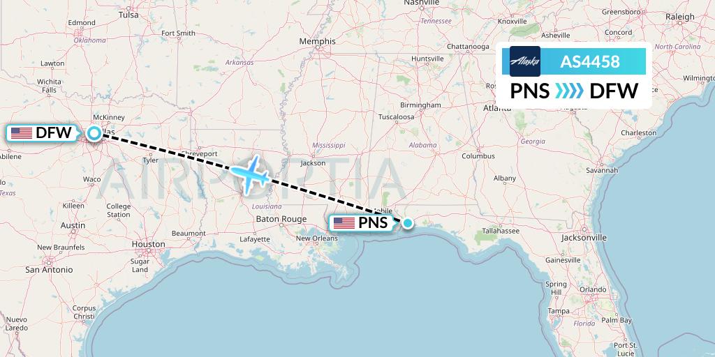 AS4458 Alaska Airlines Flight Map: Pensacola to Dallas