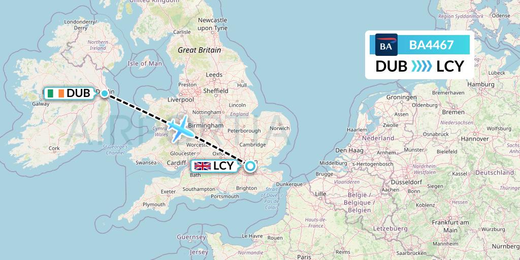 BA4467 British Airways Flight Map: Dublin to London
