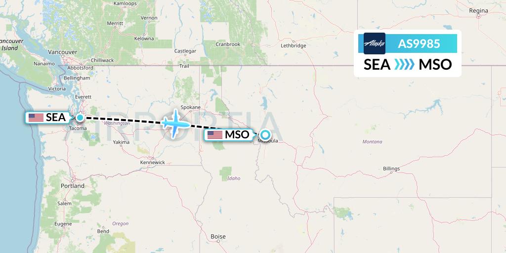 AS9985 Alaska Airlines Flight Map: Seattle to Missoula
