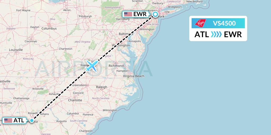 VS4500 Virgin Atlantic Airways Flight Map: Atlanta to New York