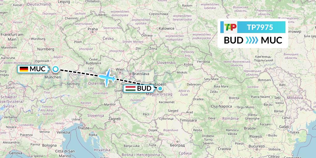 TP7975 TAP Portugal Flight Map: Budapest to Munich