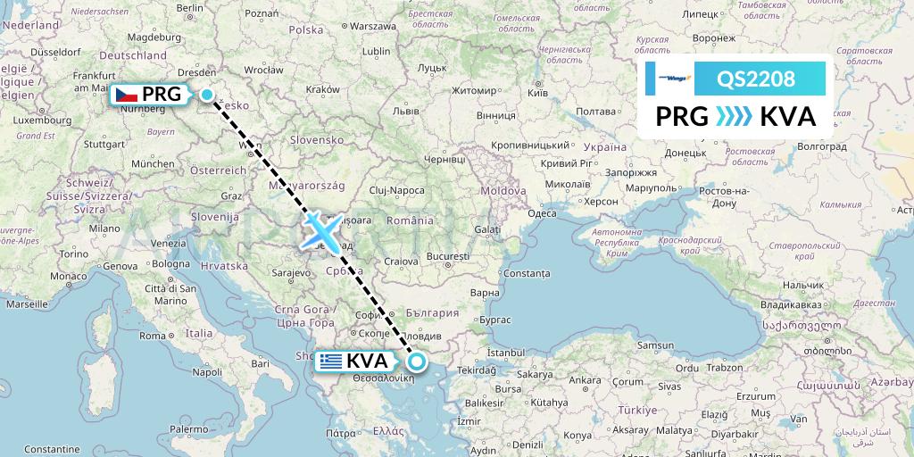 QS2208 Smartwings Flight Map: Prague to Kavala