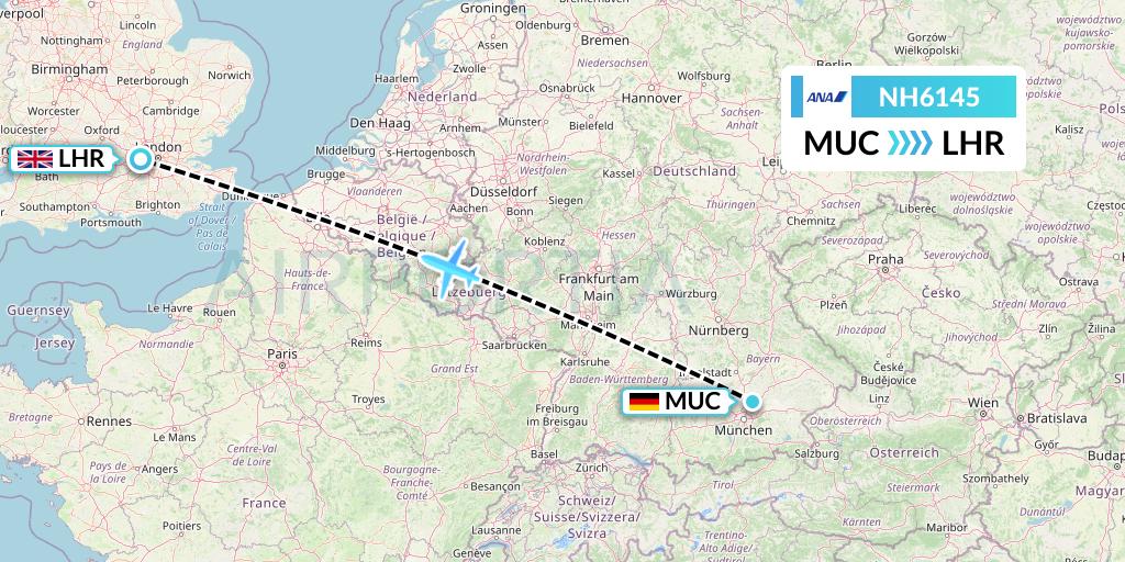 NH6145 All Nippon Airways Flight Map: Munich to London