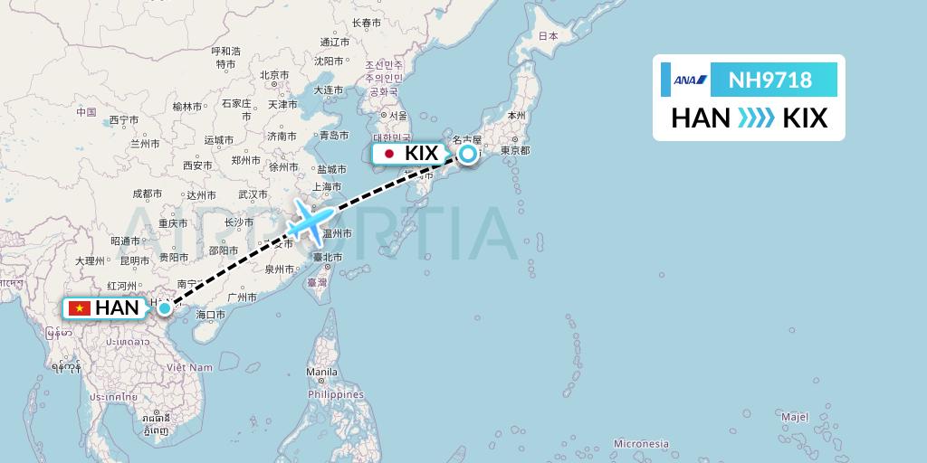NH9718 All Nippon Airways Flight Map: Hanoi to Osaka