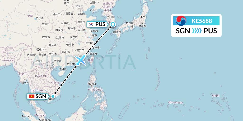 KE5688 Korean Air Flight Map: Ho Chi Minh City to Busan