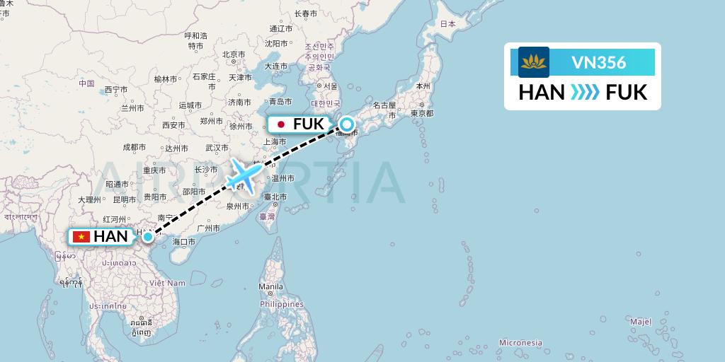 VN356 Vietnam Airlines Flight Map: Hanoi to Fukuoka
