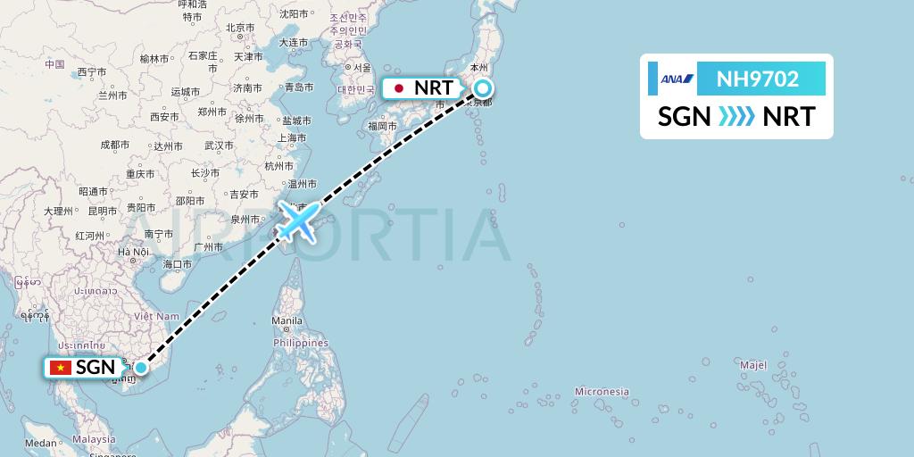 NH9702 All Nippon Airways Flight Map: Ho Chi Minh City to Tokyo