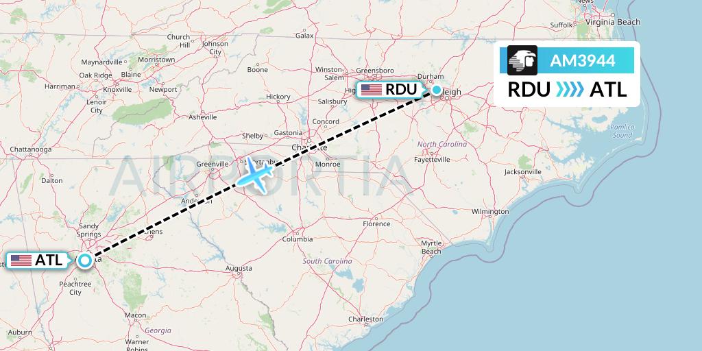 AM3944 Aeromexico Flight Map: Raleigh-Durham to Atlanta