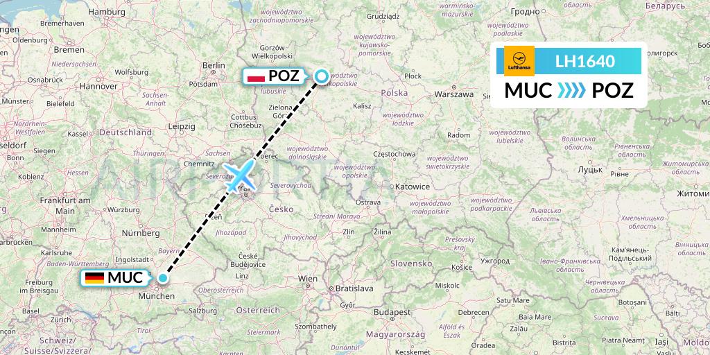 LH1640 Lufthansa Flight Map: Munich to Poznan