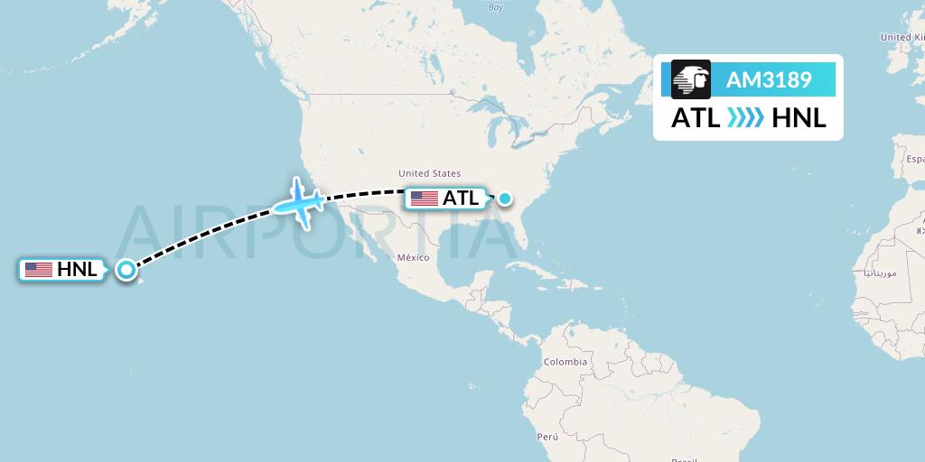 AM3189 Aeromexico Flight Map: Atlanta to Honolulu