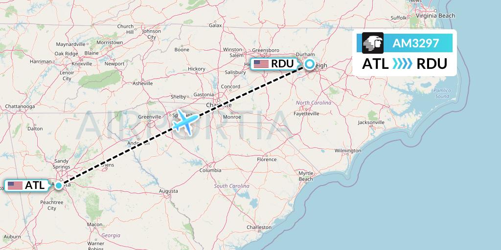 AM3297 Aeromexico Flight Map: Atlanta to Raleigh-Durham
