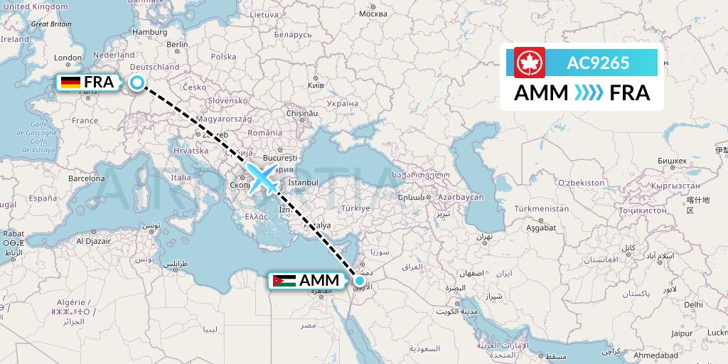AC9265 Air Canada Flight Map: Amman to Frankfurt