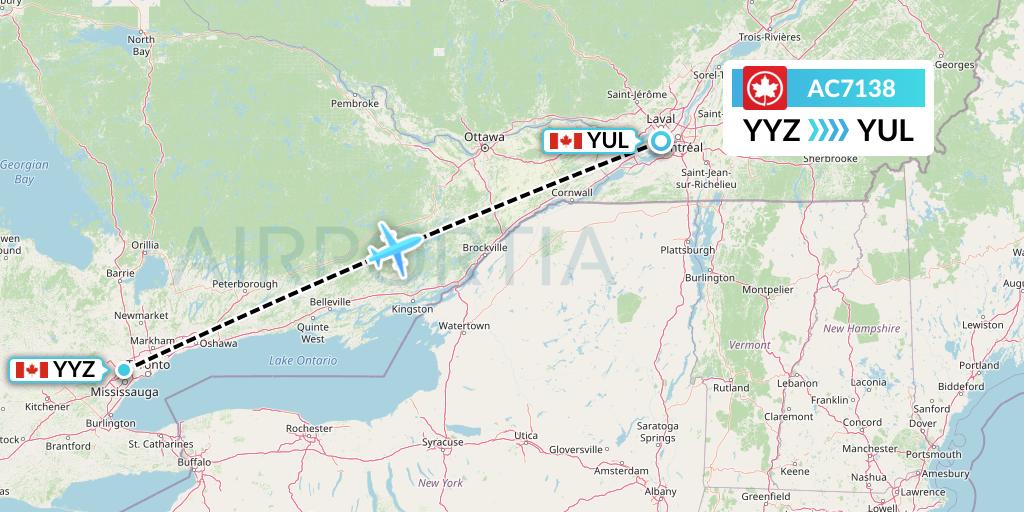 AC7138 Air Canada Flight Map: Toronto to Montreal