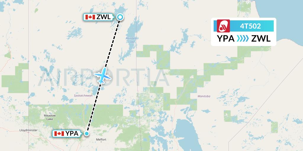 4T502 Rise Air Flight Map: Prince Albert to Wollaston Lake
