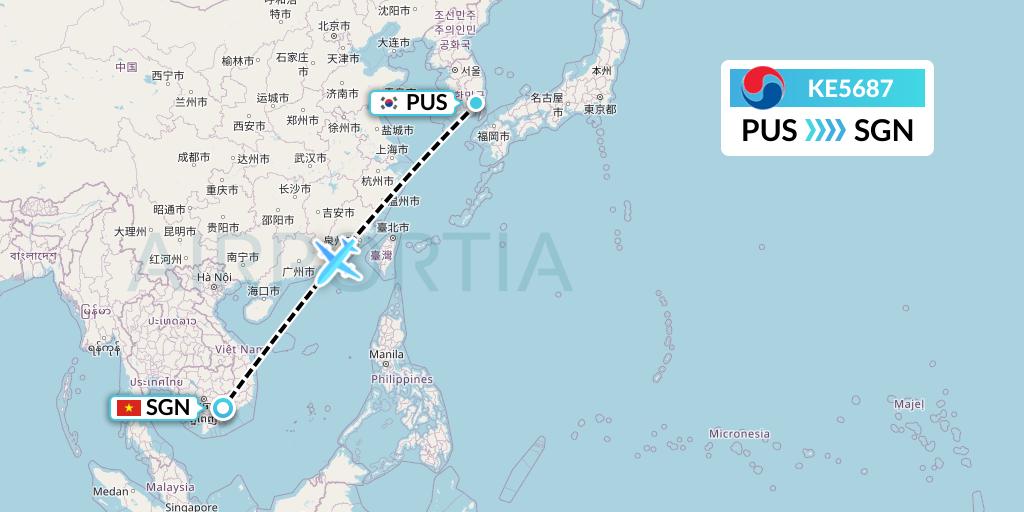KE5687 Korean Air Flight Map: Busan to Ho Chi Minh City