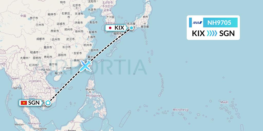 NH9705 All Nippon Airways Flight Map: Osaka to Ho Chi Minh City