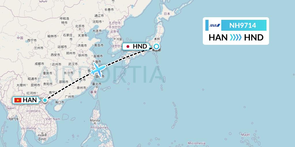 NH9714 All Nippon Airways Flight Map: Hanoi to Tokyo
