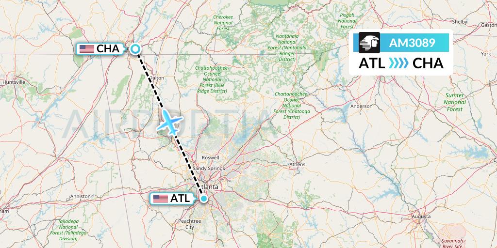 AM3089 Aeromexico Flight Map: Atlanta to Chattanooga