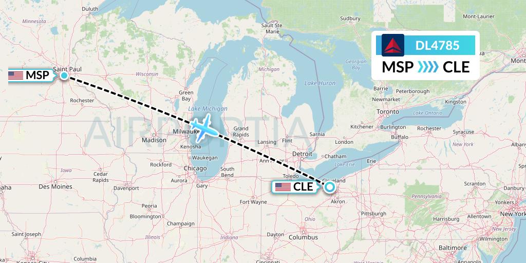 DL4785 Delta Air Lines Flight Map: Minneapolis to Cleveland