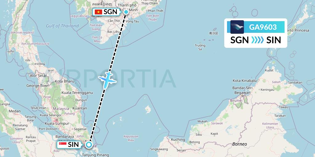 GA9603 Garuda Indonesia Flight Map: Ho Chi Minh City to Singapore