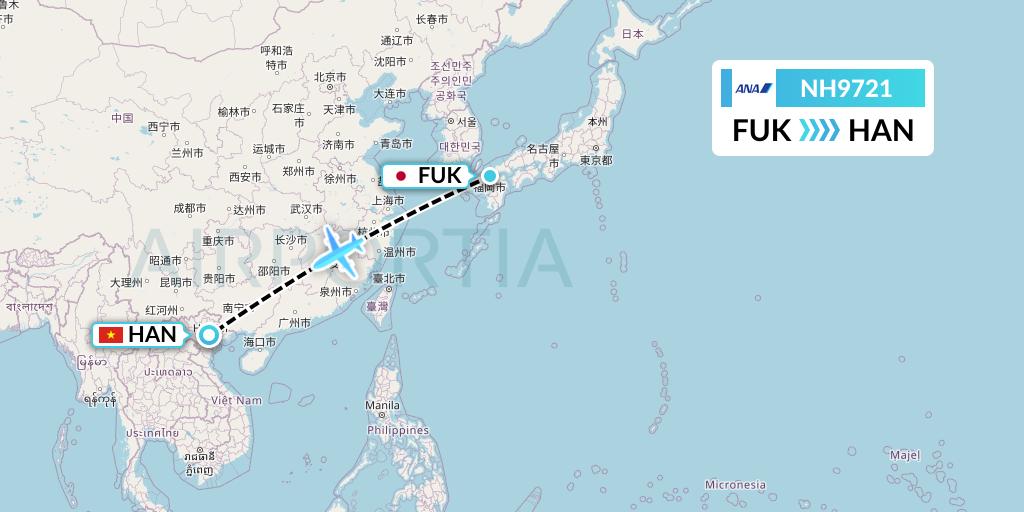 NH9721 All Nippon Airways Flight Map: Fukuoka to Hanoi
