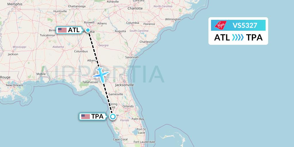 VS5327 Virgin Atlantic Airways Flight Map: Atlanta to Tampa