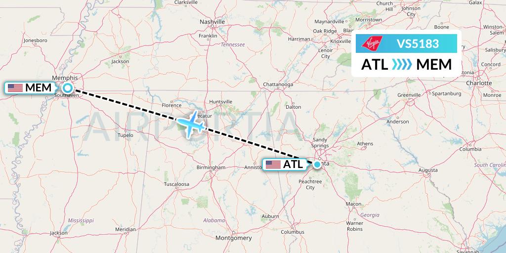 VS5183 Virgin Atlantic Airways Flight Map: Atlanta to Memphis