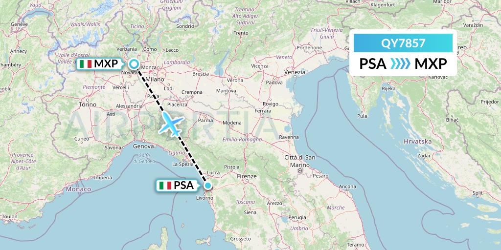 QY7857 European Air Transport Flight Map: Pisa to Milan