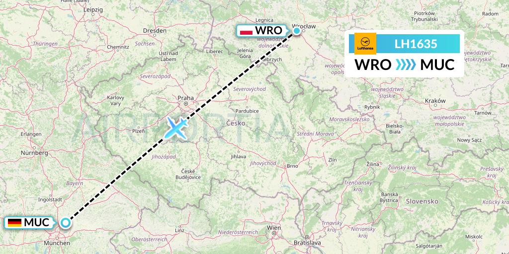 LH1635 Lufthansa Flight Map: Wroclaw to Munich