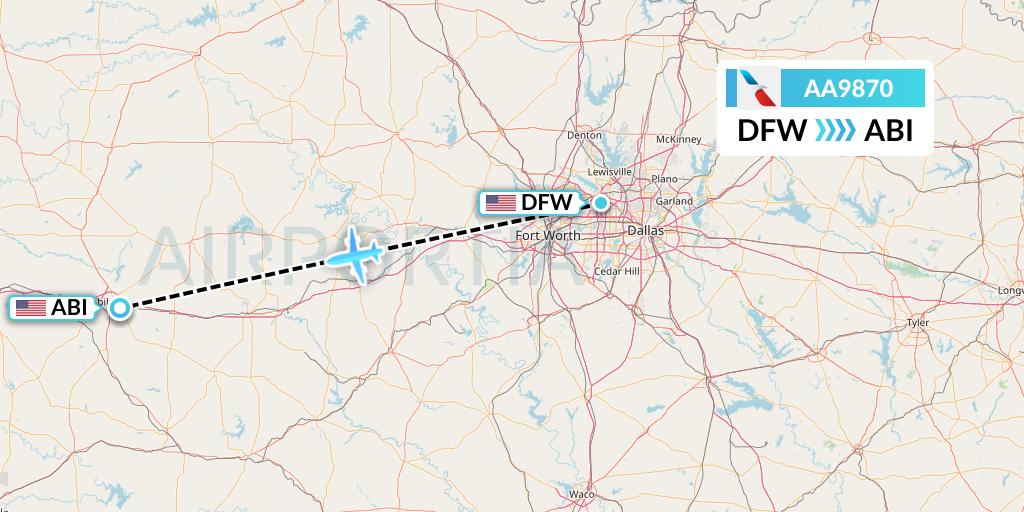 AA9870 American Airlines Flight Map: Dallas to Abilene