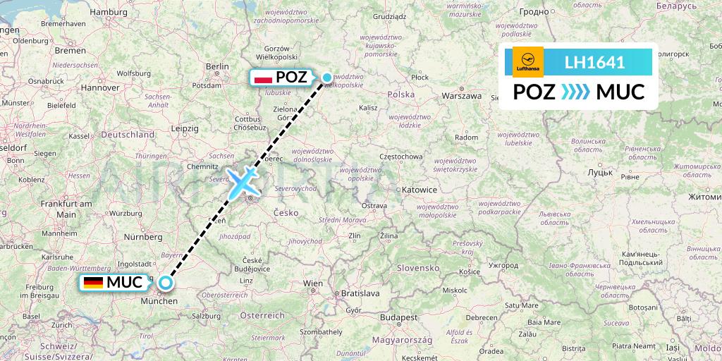 LH1641 Lufthansa Flight Map: Poznan to Munich
