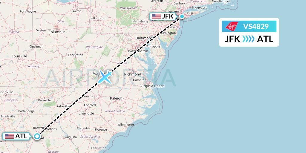 VS4829 Virgin Atlantic Airways Flight Map: New York to Atlanta
