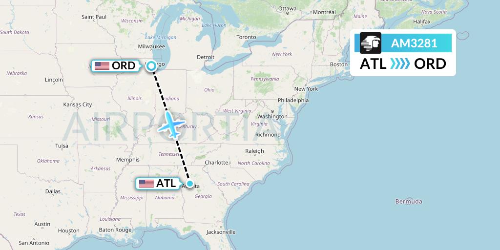 AM3281 Aeromexico Flight Map: Atlanta to Chicago